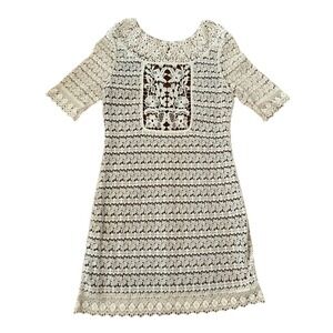 Cottagecore Laundry by Design dress Cream Sz M Lace crochet short sleeve